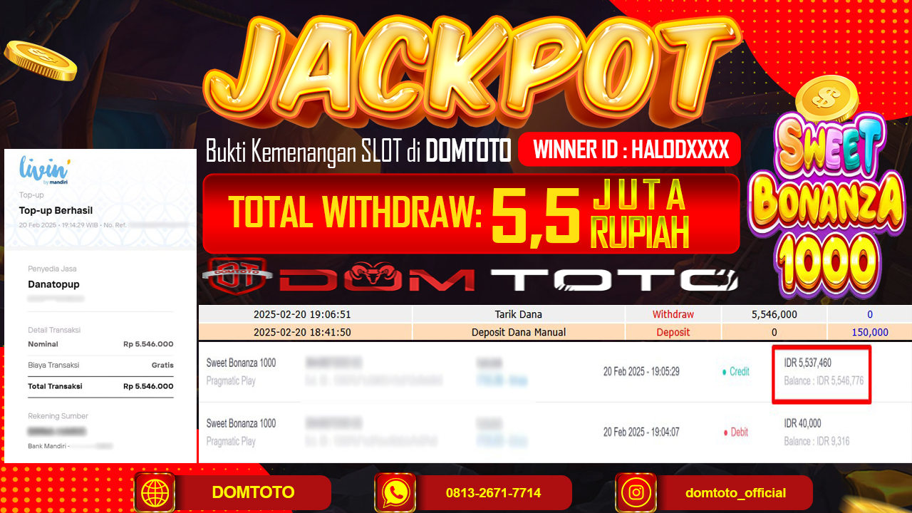 JACKPOT SLOT SWEET BONANZA 1000 20 FEBRUARI 2025
